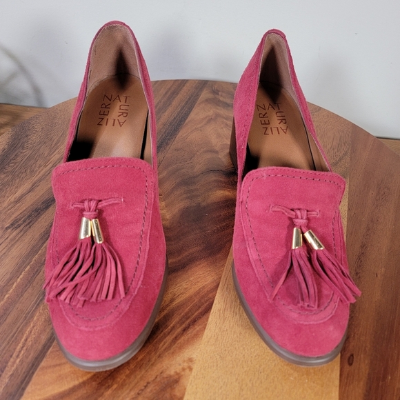 Naturalizer Trixie Red Suede Loafers Women's Size 7 Block Heel Tassels - Picture 4 of 12